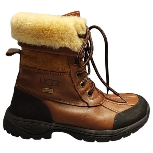 UGG Butte II Snow‎ Boots Womens Size 4 Black Brown Leather Round Toe SN5209 - Picture 1 of 12